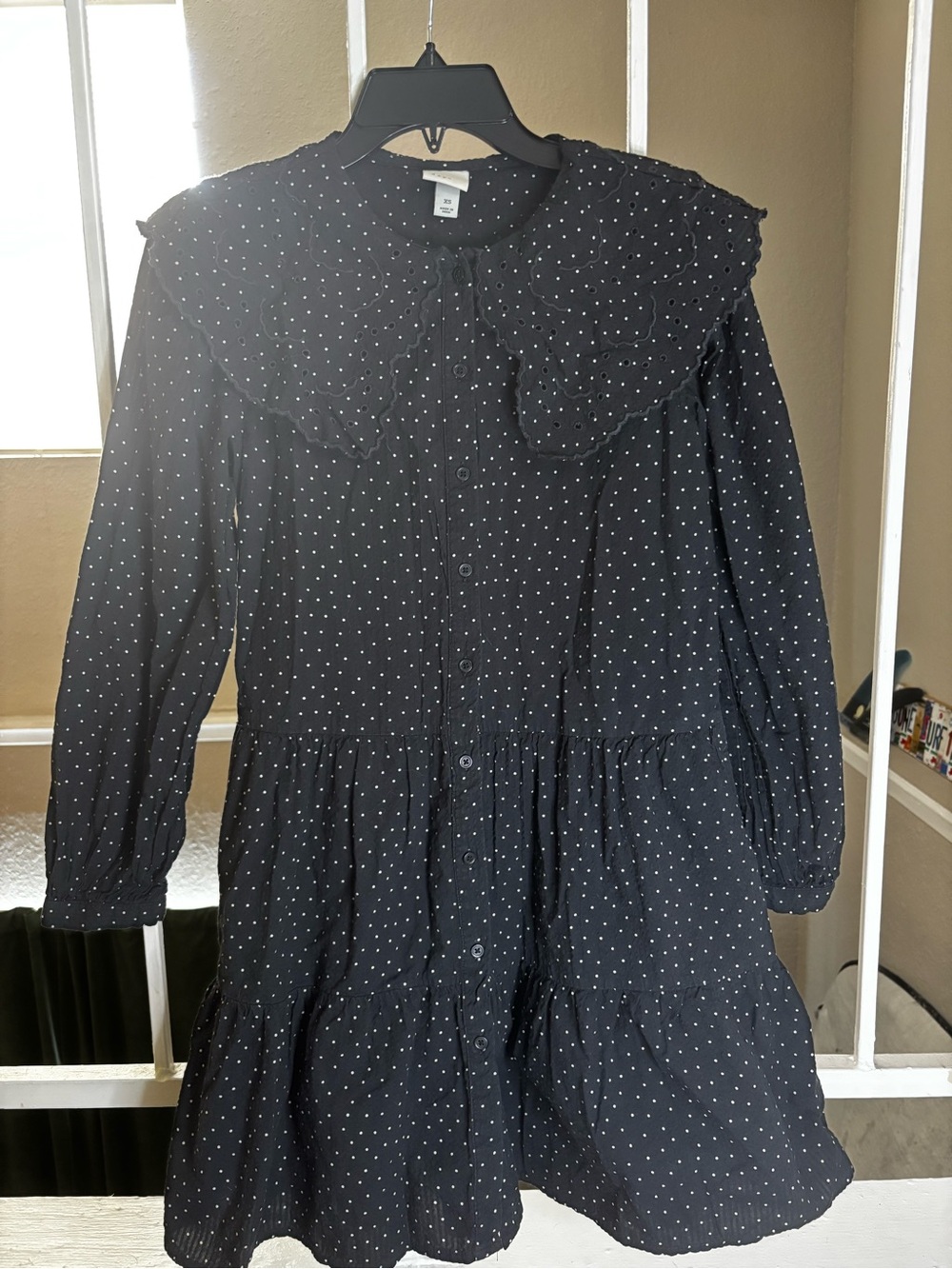a new day Black Polka Dot Dress with Scalloped Collar